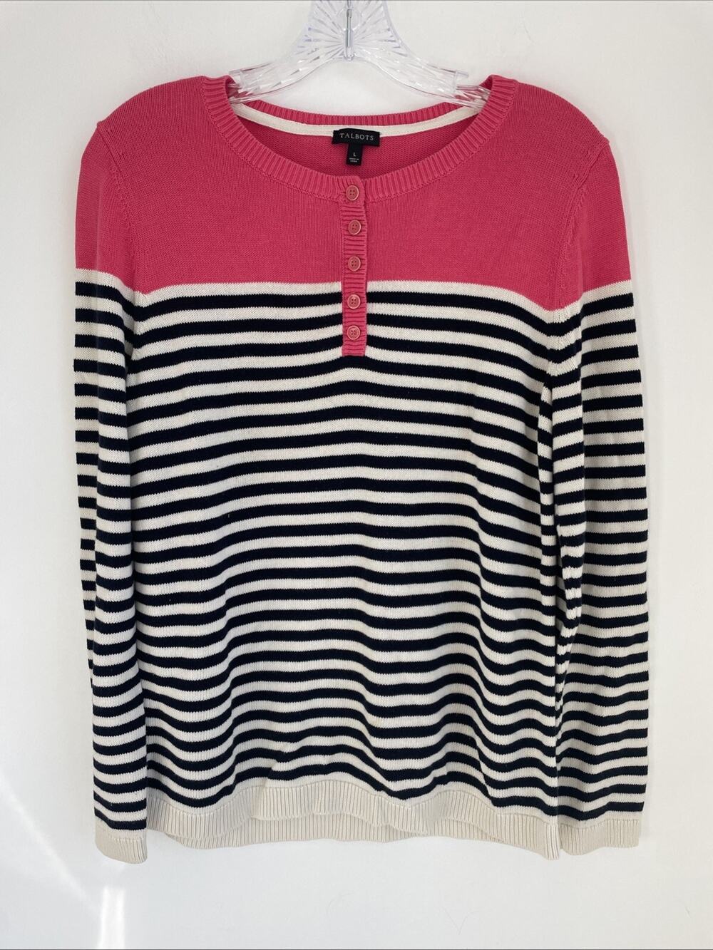 Talbots Womens Size LARGE Pink Colorblock Striped Sweater